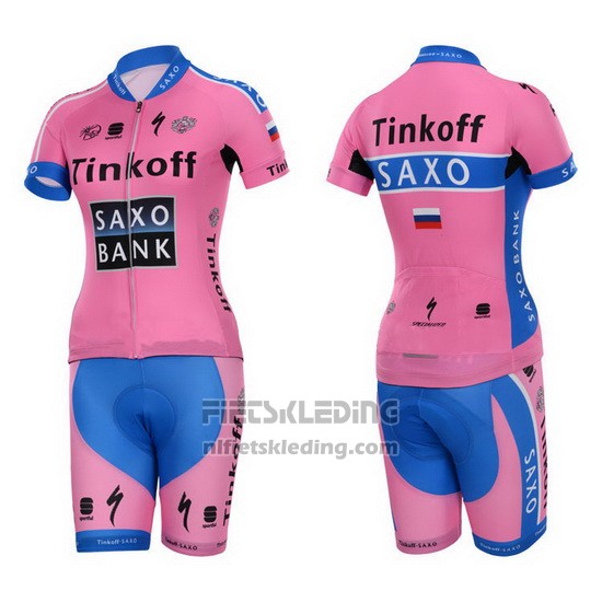 2015 Fietskleding Vrouw Saxo Bank  Fuchsia Korte Mouwen en Koersbroek